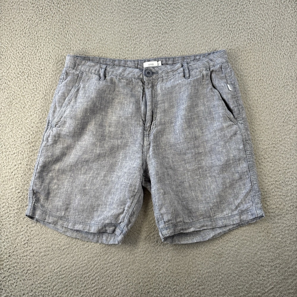 ONIA Shorts Men 36X7 Blue Chambray 100% Linen Casual Preppy Beachy Vacation